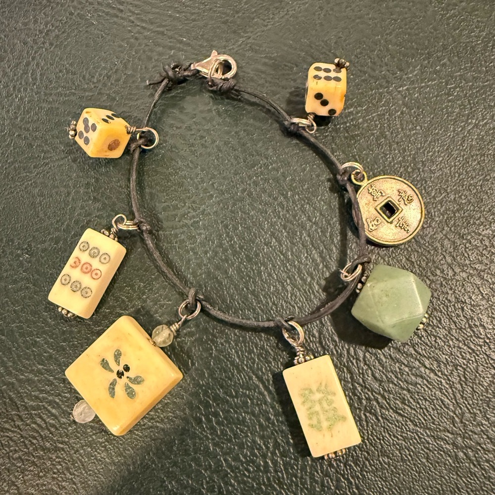 Unique Mahjong Charm Bracelet with Dice and Tile Charms
